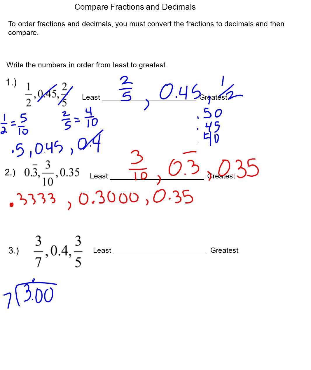 Read write and order decimals from least